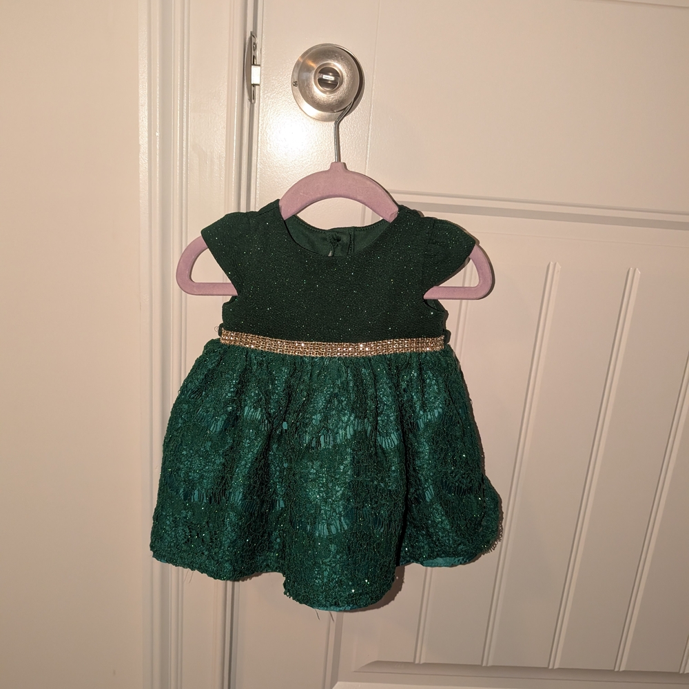 Sparkling Green Baby Dress with Gold Accent